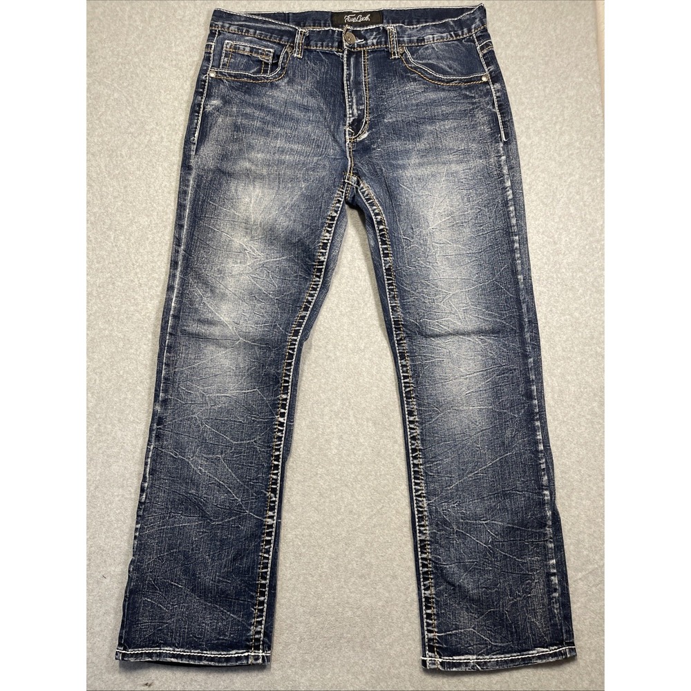True Luck Jeans Mens 36x32 Blue Denim Bootcut Embroidered TL21092904 Westernwear
